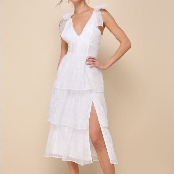 Lulus Dresses & Skirts - LuLus White Tie Strap Dot Bustier Midi Dress